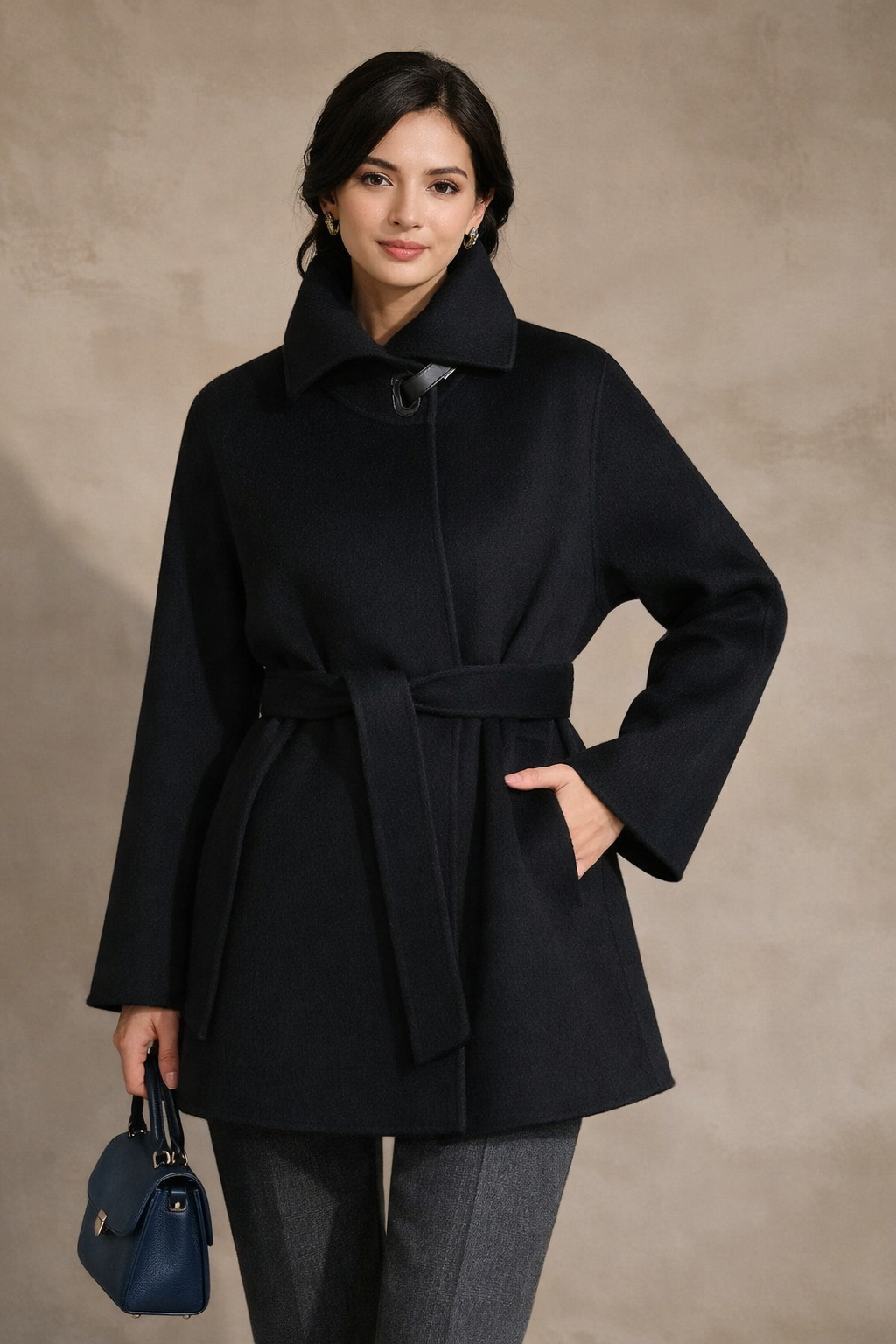 Yūn Short Belted Cashmere Coat